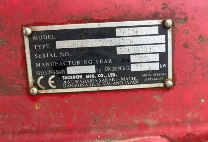 Mini-pelle Takeuchi TB216 – 2015 -Occasion